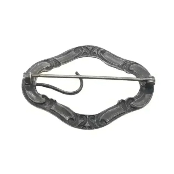 Antique Victorian Buckle Brooch Sash Pin Repousse Art Nouveau Sterling Silver - Picture 2 of 6